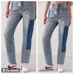 Urban Outfitters High Rise Patchwork Jeans - Light Blue and Dark Blue